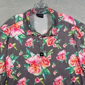 Bad Birdie Golf Polo Shirt Mens 2XL Gray Pink Floral Office Golf Work Party Fun